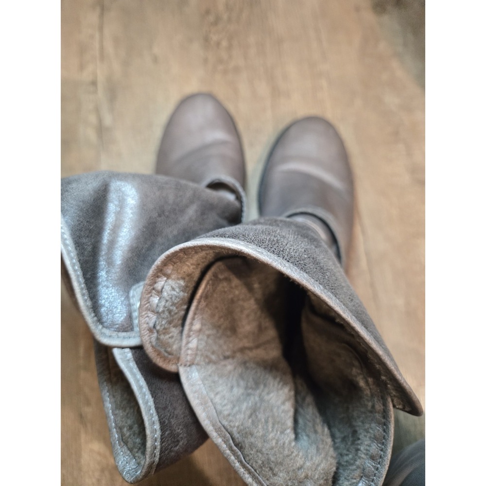 Bare Traps Select Gray Taupe Leather Ankle Boots Faux Fur Lined Womens 8 M - Picture 4 of 8